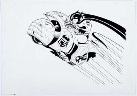 Carmine Infantino Batcycle Batman Toy Package Illustration Original Art (DC/Kenner, 1992). ... | Heritage