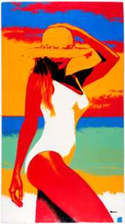 Ron Lesser - "Flirt" Painting Original Art (undated). A Pop art painting of a woman at the beach by - | Heritage