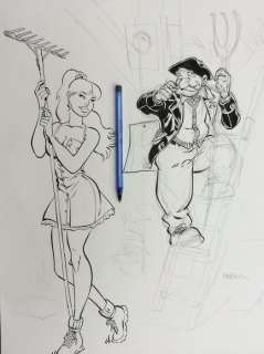 Meynet, Felix | Dessin original en encre de Chine et mine de plomb  - Fanfoué et femme | Catawiki