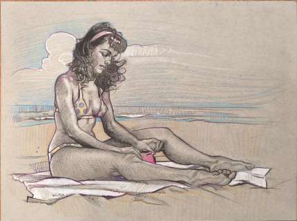 James Martin | Bettie Page Beach, original art | ComicArt.dk