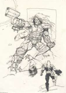 Simon Bisley - Painting Preliminary Sketch (undated). Simon works out the details for another blood-soaked - | Heritage