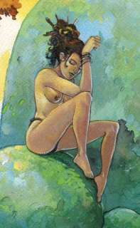 Caryn, David (David Carin) - Original watercolour - Woman on rock | Catawiki