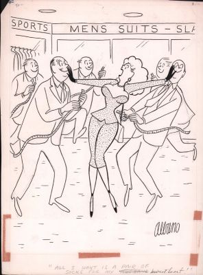 Unknown Artist? | Measurement Takers Gag Humorama Art - Signed ’Allreno’ - 1956 | Anthony’s Comic Book Art