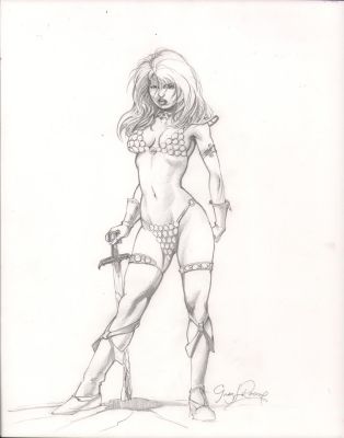 Greg Larocque | Red Sonja Full Figure Pencil Art - Signed11X14 | Anthony’s Comic Book Art