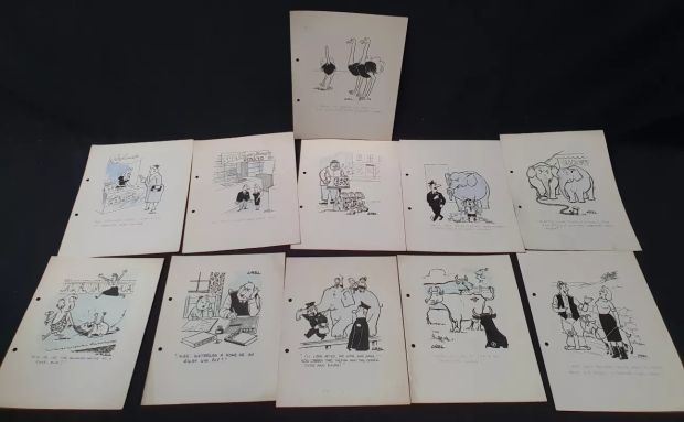 Lot 391 - ELEVEN PEN AND INK ORIGINAL SINGLE-PANEL CARTOONS circa 1940s/50s, various subjects, all with hand | misc / divers