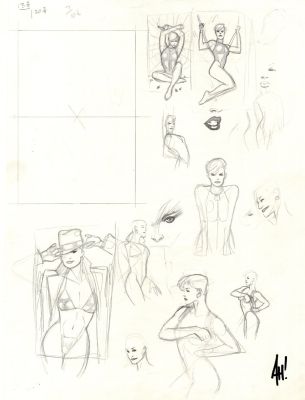 Adam Hughes | Black Widow & Other Sexy Babe Prelims For Published Projects From 1993 Sketch Book (Signed!) | Romitaman