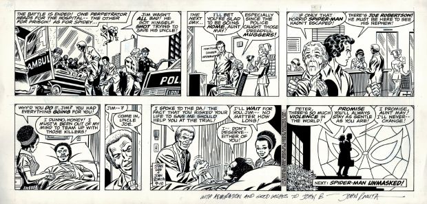 John Romita Sr. | Amazing Spider-Man Early 1978 Sunday Strip Gifted & Dedicated From John Romita To John Buscema! (Spider-Man Captures the Villain Who Goes To Jail! with Aunt May, Robby,Peter Parker, & Huge Spider-Signal!) 9-10-1978 | Romitaman