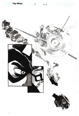 Tim Sale | Captain America: White #5 P 13 Splash (Great Page with Cap & Bucky Battling Red Skull on Plane & Leaping Off!) 2015 | Romitaman