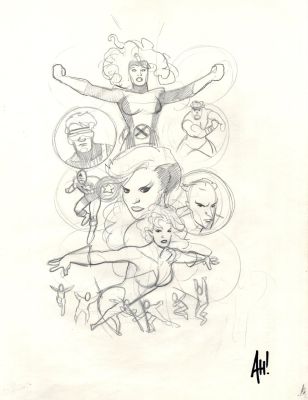 Adam Hughes | Marvel Cover / Pinup Prelim (Marvel Girl, Cyclops, Hercules, Captain America, 2 Other Babes! 1993 | Romitaman