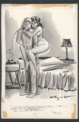 Bill Wenzel | Wentzel Front Cover - Newly-Wed Man Calls in To Beg Off Work, Since His Bride Won’t Let Go of Him - Humorama Issue Popular Jokes Page Cover | Koch Comic Art