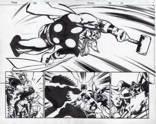 Stuart Immonen | Immonen, Stuart - Thor #38 Double Splash, Odin & Enchantress Help Thor Defeat the Destroyer | Cool Lines Art
