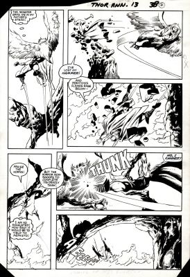 John Buscema - Thor Annual #13 P 38 (Rare John Buscema Penciled & Inked Thor Story! Thor Battles Mephisto‘s Harpy in Every Panel! Nice Drawings on Back!) 1985