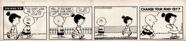 Charles Schulz | Peanuts Daily Strip 9-3-1954 (Very Early Strip! Charlie Brown in Every Panel Asking Violet If She Loves Him! Lol)!) | Romitaman