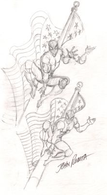 John Romita Sr. | Baltimore Comic-Con Program Cover Prelim (Spider-Man on Flag Pole!) 2004 | Romitaman
