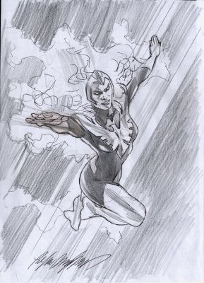 Felipe Massafera | Phoenix #8 Cover Prelim (Phoenix Flying Through Outer Space with Flamed Phoenix Behind Her!) | Romitaman