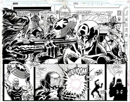 Greg Adams Scott Koblish Bill Wylie | Nomad #19 P 2-3 Double Splash (Nomad, Captain America, & Chisel All Battle!) 1993 | Romitaman