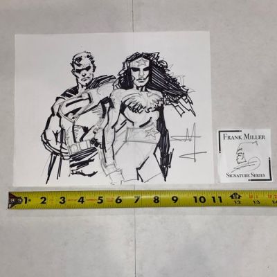 Frank Miller Original Art Sketch, Superman and Wonder Woman DKR - COA