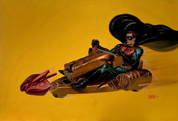 Bob Larkin | Large ’Skyboard Robin’ Published Painting For Action Figure Card (1995) | Romitaman