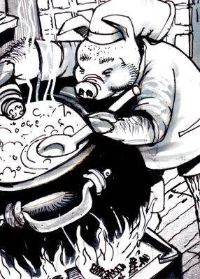 Simon Bisley – Salty Dogs Card art – Ink – Orange gumbo | Berserker Art