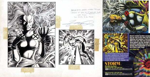 George Perez | Perez, George - Storm - X-Men Marvel Universe ’94 Card Art - Front & Back | Cool Lines Art