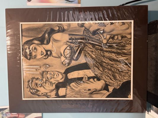 Bill Ward | Oversized Conte Crayon Ward Girl in Elaborate Dress - Signed | Anthony’s Comic Book Art