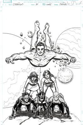 Mike Allred | Champions #1 Cover (Hulk, Ms. Marvel, Nova, Spider-Man, Cyclops, Viv Vision!) 2016 | Romitaman
