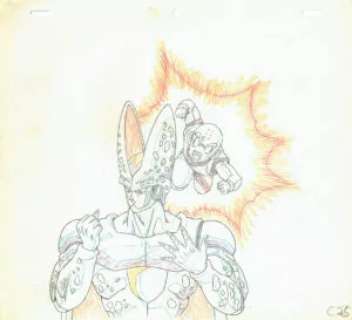 Toriyama Akira - Dragon Ball | 2004 – Dragon Ball Z – Krillin et Cell – Episode 160 (Cell parfait) – Doga | La Galerie de la Bande Dessinée