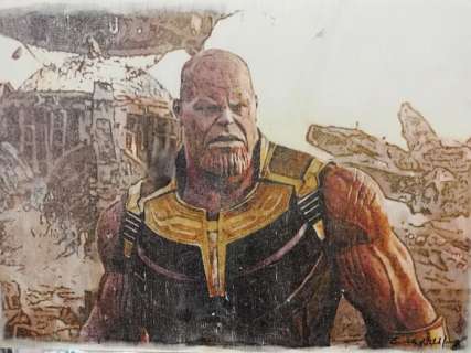 THANOS - Original artwork on a wooden plate - Size: 29,8 x 42 cm. - EO - (2018) | Catawiki
