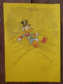 Donald Duck - Original Drawing - Millet  - Scrooge McDuck taking a bath with lots of coins! - Page volante - EO | Catawiki