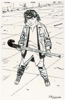 "PAPER GIRLS" #8 COMIC BOOK PAGE ORIGINAL ART BY CLIFF CHIANG.