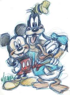 Disney Best Friends Mickey, Donald & Pluto - Original Coloured Sketch - Joan Vizcarra - Art de crayon | Catawiki