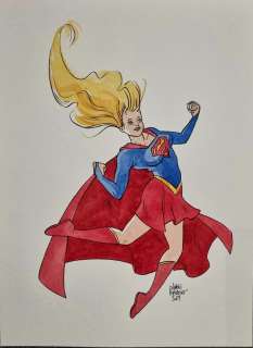 Poncelet Alain - illustration originale en couleurs - Hommage aux Comics " Supergirl" | Galerie des bulles