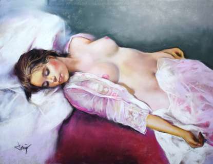 Domingo Ãlvarez GÃ³mez - Dibujo al pastel - Chica Tumbada - Un travail unique - (2019) | Catawiki