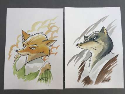 Masbou - 2 Dessins originaux en couleur - De Cape et de Crocs | Catawiki