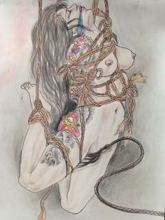 Bondage BDSM - Disegno Originale Giapponese sexy Geisha con corde - Page volante | Catawiki