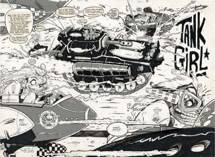 Jamie Hewlett - tank girl - deadline magazine issue 7 double page splash - jamie hewlett art - gorillaz