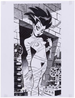 BRIDE OF FRANKENSTEIN NUDE PIN-UP ORIGINAL ART COMMISSION WITH PRELIMINARY PENCIL ART BY BRUCE TIMM. | Hake’s