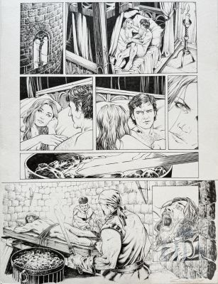 Calderon / Isabelle, La Louve de France. Planche Originale N°45 de L’album T2 Qui Illustre Une Scène Intime Et Une Scène de Torture…Très Réussies. Encre de Chine Signée Vers 2013. Tbe+. 30 X 42 Cm |  | Dagoty