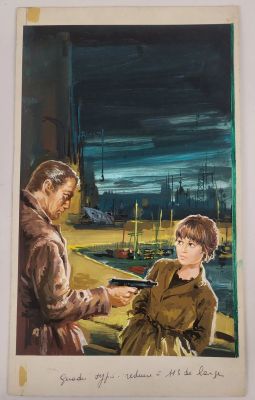 Gaillard (Michel) - Une Gouache En Couleurs de Très Bonne Qualité, Représentant Une Jeune Fille Qui Se Fait Braquer Avec Un Révolver. Vers 1970, (420/245 Mm). | Lot 335 : | misc / divers
