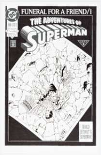 Tom Grummett - Adventures of Superman #498 Cover Recreation Original Art (2018). Superman has fallen. Tom - | Heritage