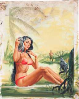 Victor Prezio - Woman in the Jungle Painting Original Art (c. 1960s). Jungle life never looked so good! - | Heritage
