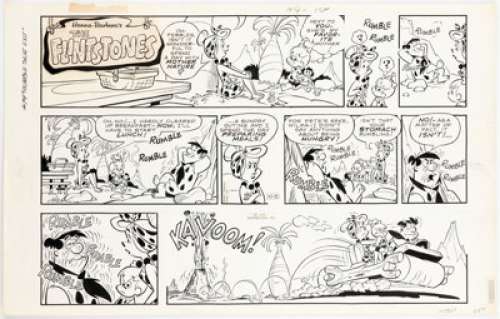 Hazelton, Gene - Gene Hazelton The Flintstones Sunday Comic Strip Original Art dated 10-8-72 (McNaught Syndicate, 1972). ...