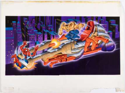 Toy Biz Artist Smythe Battle Chair Attack Vehicle Spider-Man Box Cover Painting Original Art (Toy Biz, 1994). | Heritage