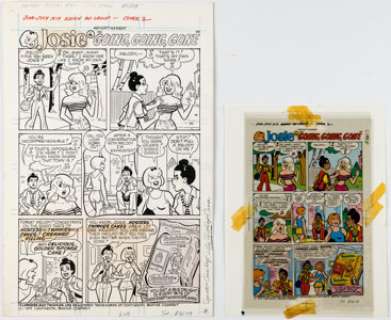 Dan DeCarlo and Jim DeCarlo (attributed) - Josie Hostess Twinkies Complete 1-Page Ad "Going, Going, Gone" Original Art and Color Production Materials Group of 3 (Archie, 1979). (Total: 3 Original Art) | Heritage
