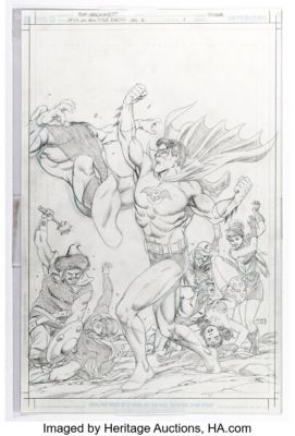 Tom Grummett Crisis on Multiple Earths HC Box Set Vol. 2 Cover Original Art (DC, 2019). | Heritage