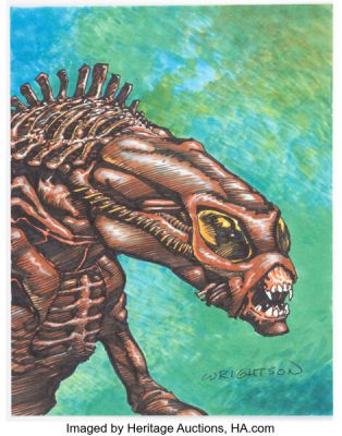 Bernie Wrightson - Xenomorph Alien Unused Trading Card Illustration Original Art (c. 1993-94). | Heritage
