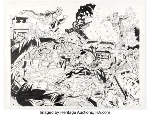 Dick Giordano [Sean Chen lightboxed] Bloodshot #27 Double Page Spread 7-8 Original Art (Valiant, 1995).