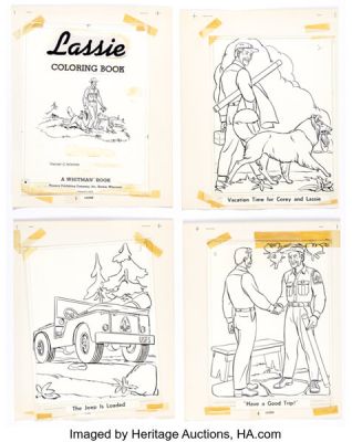 Whitman Artist Lassie Coloring Book #1056 Interior Illustrations Original Art Group of 113 (Whitman, 1973). (Total: 113 Items) | Heritage