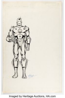 Bob Layton and Joe Rubinstein The Official Handbook of the Marvel Universe #5 Iron Man (James Rhodes) Illustration Original Art (Marvel, 1983). | Heritage