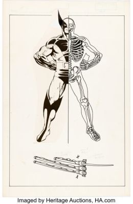 Eliot R. Brown The Official Handbook of the Marvel Universe #15 Wolverine’s Skeleton Illustration Original Art (Marvel, 1984). | Heritage